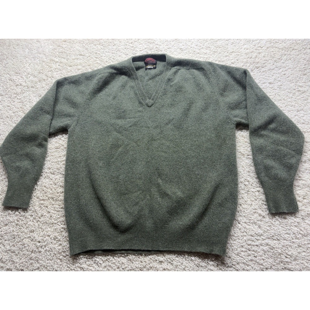 O'Connells Mens Lambswool V Neck Sweater Green Made in Scotland Size XL EUC